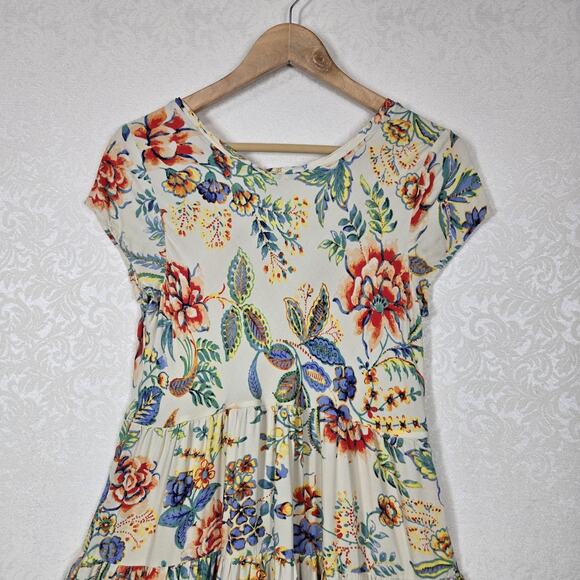 Soft Surroundings Kara Dress sz PM Yellow Multicolor Floral Tiered Boho Peasant - Picture 7 of 14